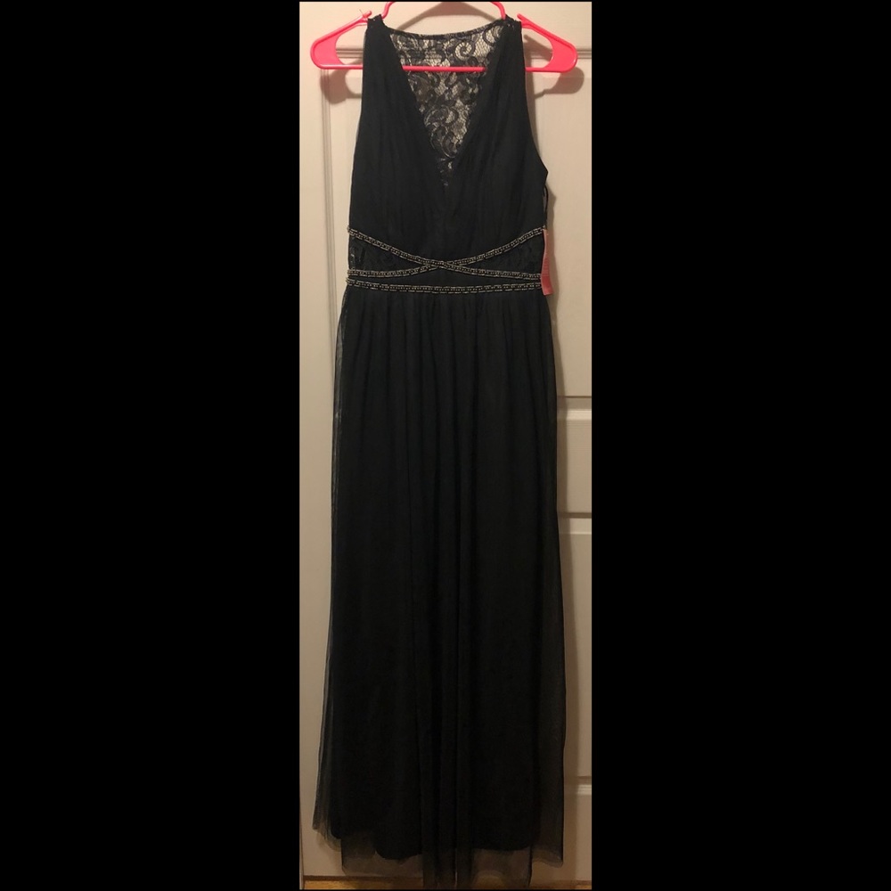 Black Long Gown With Lace Accents
